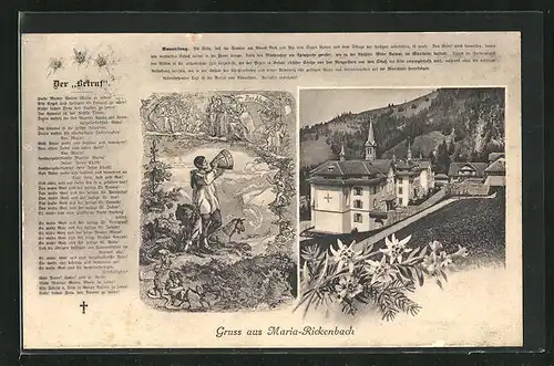 AK Maria-Rickenbach, Ortsansicht mit Kirche, Hirte mit Ziege in den Bergen
