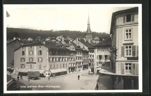 AK Bienne, Geschäfte und Hotel am Mühleplatz