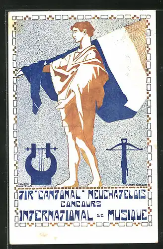 AK La Chaux-de-Fonds, Tir Cantonal Neuchatelois, Sängerfest 1913, Mann mit Flagge