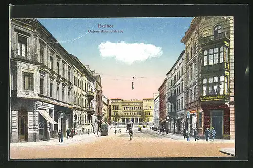 AK Ratibor, Blick in die Untere Bahnhofstrasse