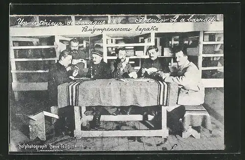 AK Langensalza, Kriegsgefangene in Baracke bei Kartenspiel