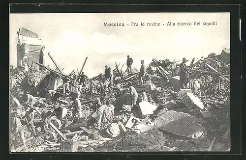 AK Messina, Fra le rovine, Alla ricerca dei sepolti, Zerstörungen nach dem Erdbeben