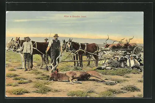 AK After a Koodoo hunt, Grosswildjäger mit erlegter Kudu-Antilope