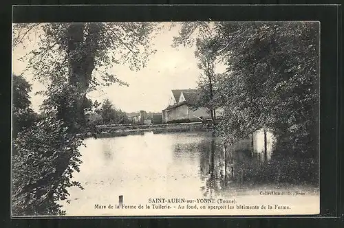 AK Saint-Aubin-sur-Yonne, Mare de la Ferme de la Tuilerie, Au fond, on apercoit les batiments de la Ferme