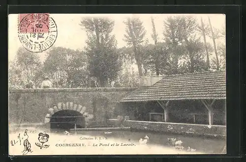 AK Courgenay, Le Pont et le Lavoir