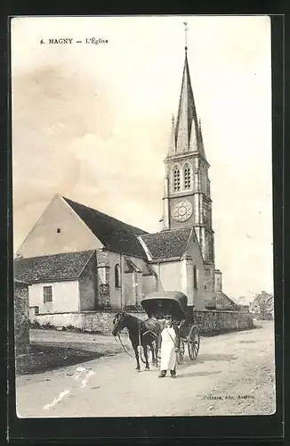 AK Magny, L`Eglise, Kirche und Pferdekutsche