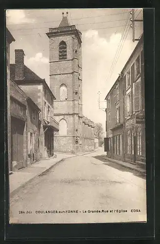 AK Coulanges-sur-Yonne, La Grande Rue et l`Eglise