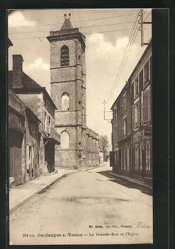 AK Coulanges-s-Yonne, La Grande-Rue et l`Eglise