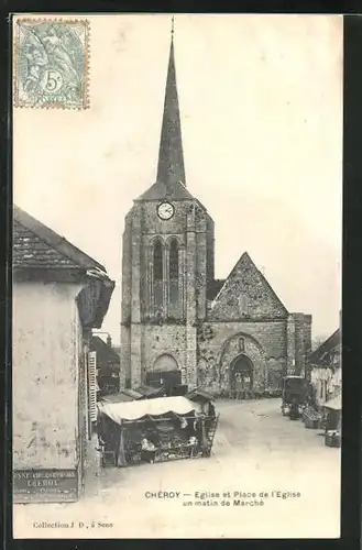 AK Cheroy, Eglise et Place de l`Eglise un matin de Marché