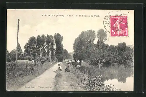 AK Vincelles, Les Bords de l`Yonne, le Pont