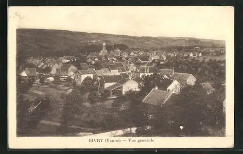 AK Givry, Totalansicht mit Kirche, Häuser und Umgebung