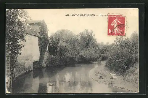 AK Aillant-sur-Tholon, Blick auf Fluss mit Ufer und Häusern