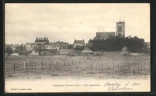 AK Appoigny, Ortsansicht mit Kirche, Häuser und Feld