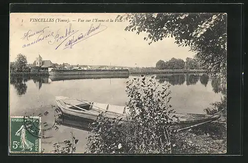 AK Vincelles, Vue sur l`Yonne et la Ville