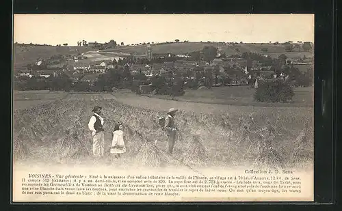 AK Voisines, Totalansicht von Feld auf Kirche, Häuser und Landschaft