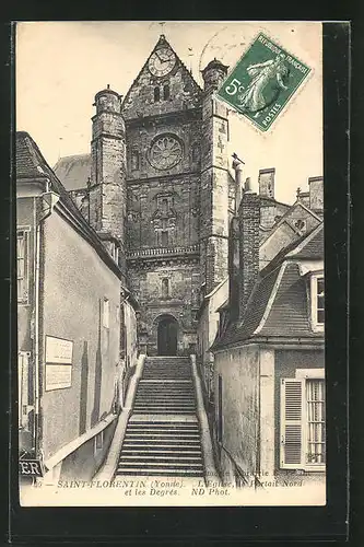 AK Saint-Florentin, L`Eglise, le Portail Nord et les Degrés, Kirche