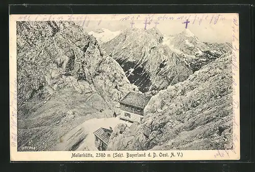 AK Meilerhütte, Ansicht der Hütte zwischen Bergen