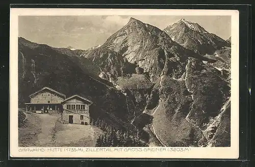 AK Grawand-Hütte, Ansicht mit Zillertal und Gross Greiner