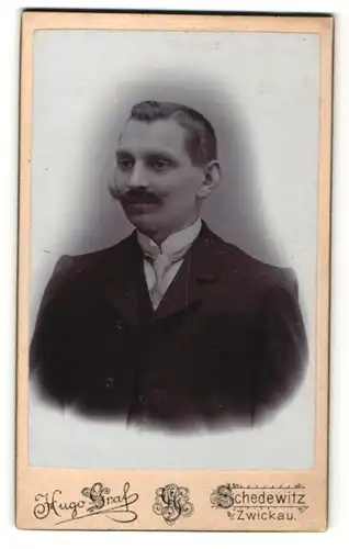 Fotografie Hugo Graf, Schedewitz, Portrait Mann mit Oberlippenbart in Anzug