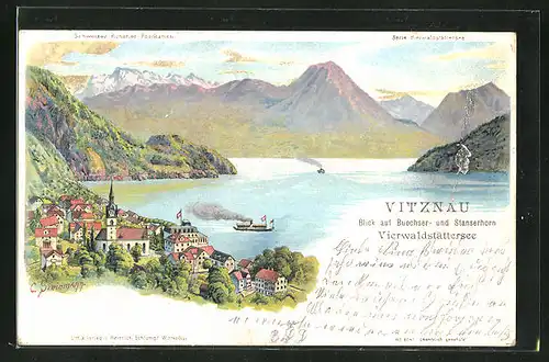 Künstler-AK C. Steinmann, Nr. 2047: Vitznau, Blick auf Vierwaldstättersee und Stanserhorn