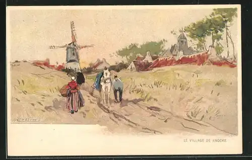Künstler-AK Henri Cassiers: Le Village de Knocke, Blick zur Windmühle