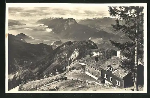 AK Vorderkaiserfelden-Hütte, Blick auf das Kaisergebirge