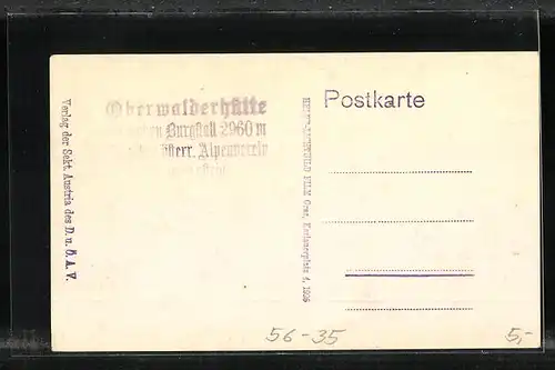 AK Oberwalderhütte, Berghütte der Sekt. Austria d. D. Ö. A. V.