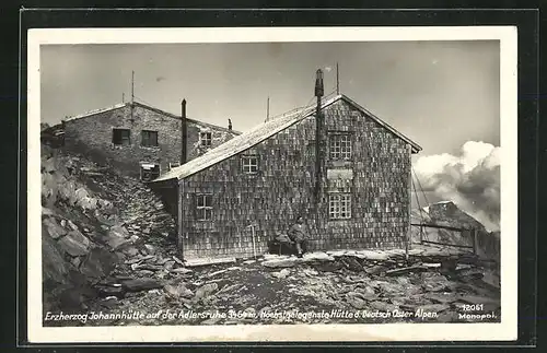 AK Erzherzog Johannhütte, Höchstgelegene Berghütte d. Deutsch-Österr. Alpen