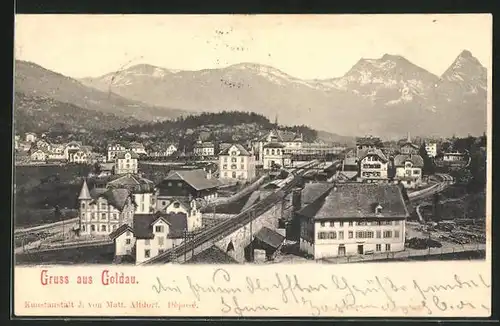 AK Goldau, Panoramablick vom Berg