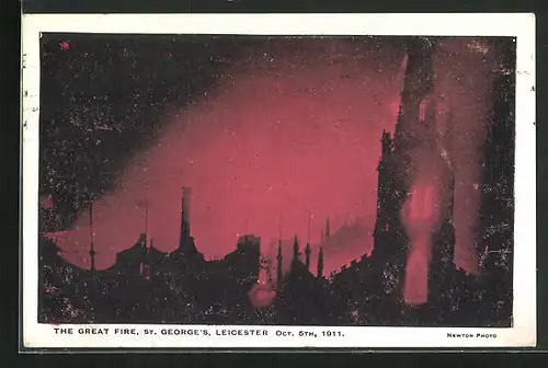 AK Leicester, St. Georges, The Great Fire 1911