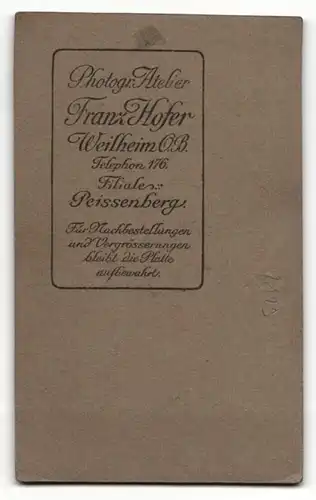 Fotografie Franz Hofer, Weilheim O. B., Portrait bürgerliche Dame in hübscher Bluse an Stuhl gelehnt