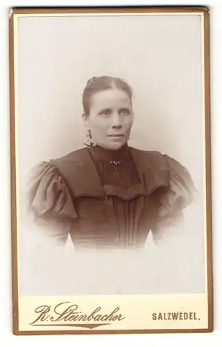 Fotografie R. Steinbacher, Salzwedel, Portrait bürgerliche Dame im eleganten Kleid mit Puffärmeln