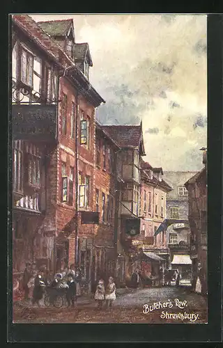 Künstler-AK Shrewsbury, Butcher`s Row, Strassenpartie