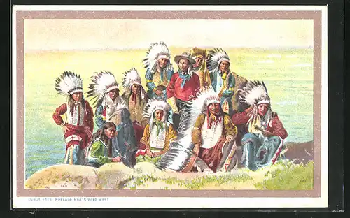 AK Buffalo Bill`s Wild West, Indianer mit Federschmuck, Völkerschau