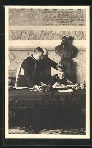 AK Cardinale Pietro Gasparri unterschreibt Vertrag zwischen dem Vatikan und der ital. Regierung