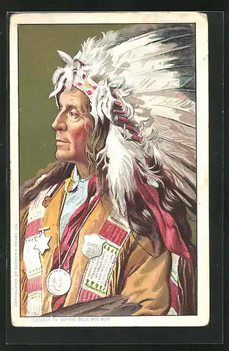 AK Indianerhäuptling mit prächtigem Federschmuck, Buffalo Bill`s Wild West