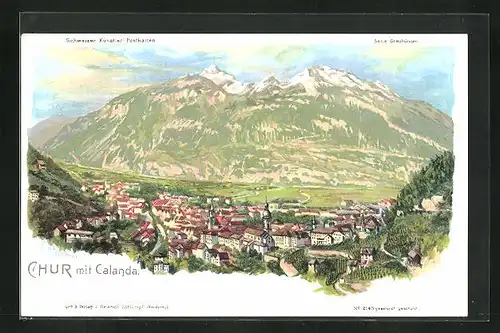 Künstler-Lithographie C. Steinmann: Chur, Panorama mit Calanda