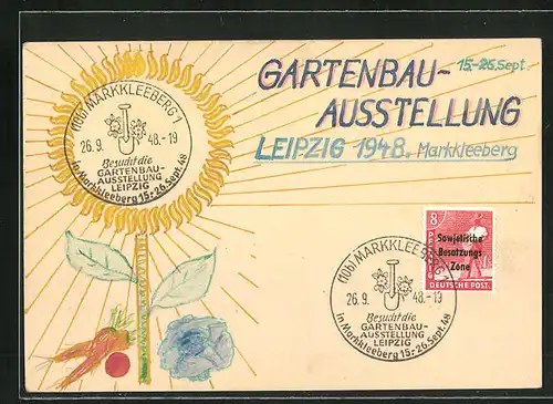 Künstler-AK Handgemalt: Leipzig, Gartenbau-Ausstellung 1948, DDR-Propaganda