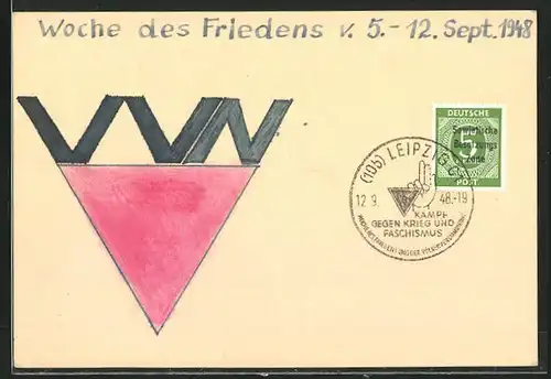 Künstler-AK Handgemalt: Woche de Friedens 1948, DDR-Propaganda