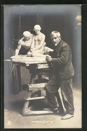 AK Bildhauer Stephan Sinding an seiner Sculptur