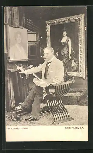 AK Maler Luke Fildes vor einem Portrait