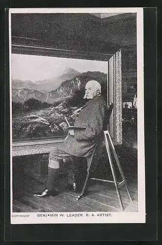 AK Maler Benjamin W. Leader vor seinem Gemälde