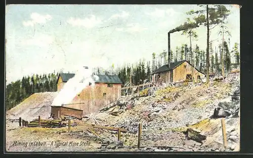 AK New Liskeard, Mining in Cobalt, Holzhäuser mit gerodeten Bäumen