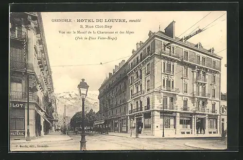 AK Grenoble, Hotel du Louvre, 3, Rue Clot-Bey, Vue sur le Massif de la Chartreuse et des Alpes