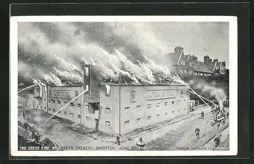 AK Brighton, The Great Fire at Abbey`s Brewery June 1907