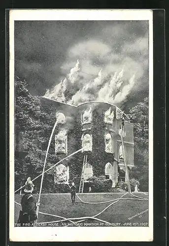 AK Sunbury, The Fire at Derby House 1907