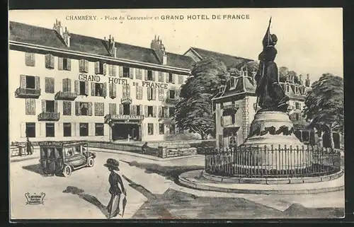 AK Chambery, Place du Centenaire et Grand Hotel de France