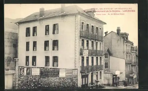 AK Lourdes, Hotel de Metz et de Stasbourg, Boulevard de la Grotte