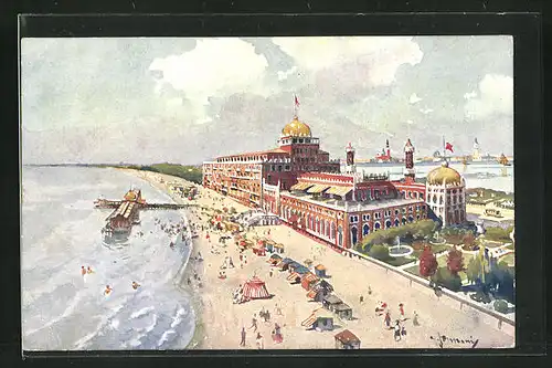 Künstler-AK Lido di Venezia, Grand Hotel Excelsior visto dal mare