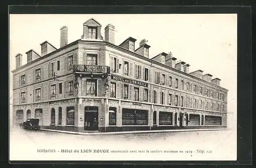 AK Soissons, Hotel du Lion Rouge, Eckfassade